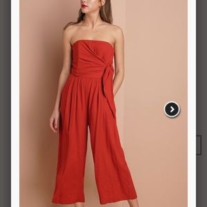 Greylin RedOrange Strapless Trina Culotte Jumpsuit